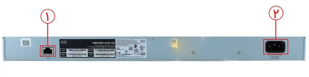 نمایی از پشت پنل سوئیچ سیسکو CBS350-24S-4G: